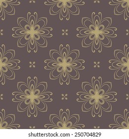 Floral vector oriental pattern with damask and floral elements. Seamless abstract golden ornament for backgrounds