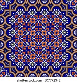 Floral vector oriental pattern with damask, arabesque and floral elements. Seamless abstract wallpaper and background