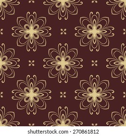 Floral vector oriental pattern with floral elements. Seamless abstract ornament. Brown and golden colors