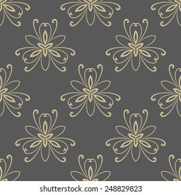 Floral vector oriental pattern with golden floral elements. Seamless abstract ornament for backgrounds