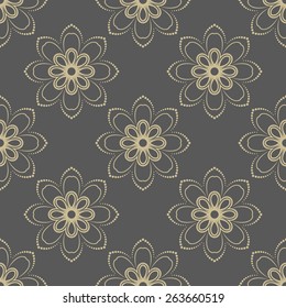 Floral vector oriental pattern with golden floral elements. Seamless abstract ornament