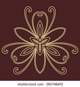 Floral vector oriental pattern with golden floral elements. Abstract ornament for background