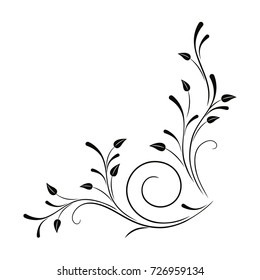 Floral vector ornament. Flower and leaves. Angular black pattern on a white background.