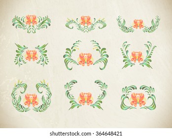 Floral vector ornament. Folk painting. Petrykivka art