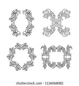Floral vector ornament isolated on white. Vector black ornamental floral design.  Hand drawn black floral ornate elements. Wedding invitation  design elements