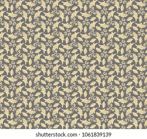 Floral vector ornament. Seamless abstract classic background with flowers. Pattern with repeating floral elements. Golden ornament for fabric, wallpaper and packaging