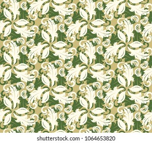 Floral vector ornament. Seamless abstract classic background withwhite and green flowers. Pattern with repeating floral elements. Ornament for fabric, wallpaper and packaging