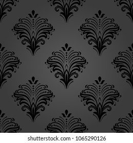 Floral vector ornament. Seamless abstract classic background with flowers. Pattern with repeating floral elements. Dark ornament for fabric, wallpaper and packaging