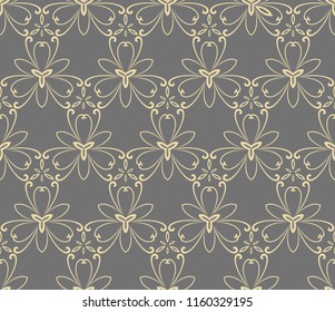 Floral vector ornament. Seamless abstract classic background with golden flowers. Pattern with repeating floral elements. Ornament for fabric, wallpaper and packaging