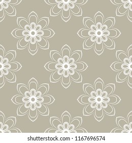 Floral vector ornament. Seamless abstract classic background with white flowers. Pattern with repeating floral elements. Ornament for fabric, wallpaper and packaging