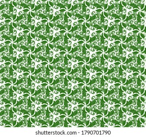 Ornamento vectorial floral. Un fondo clásico abstracto y sin inconvenientes con vidas verdes. Patrón con repitiendo elementos florales verdes y blancos. Ornamento para tejidos, papel pintado y embalaje