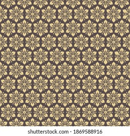 Floral vector ornament. Seamless abstract classic background with flowers. Pattern with golden repeating floral elements. Ornament for fabric, wallpaper and packaging