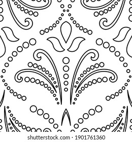 Floral vector ornament. Seamless abstract classic background with flowers. Pattern with repeating floral elements. Black and white ornament for fabric, wallpaper and packaging