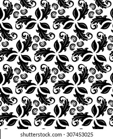 Floral vector ornament. Seamless abstract classic fine black and white pattern