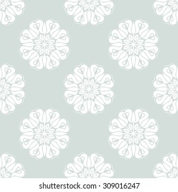Floral vector ornament. Seamless abstract classic fine pattern. Blue and white background