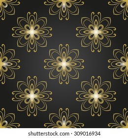 Floral vector ornament. Seamless abstract classic fine black and golden pattern