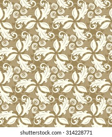 Floral vector ornament. Seamless abstract classic fine golden and white pattern