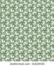 Floral vector ornament. Seamless abstract classic fine green pattern