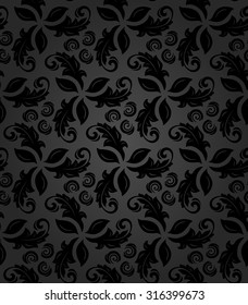 Floral vector ornament. Seamless abstract classic fine dark pattern