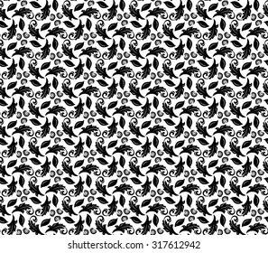 Floral vector ornament. Seamless abstract classic fine black and white pattern