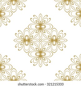 Floral vector ornament. Seamless abstract classic fine golden pattern