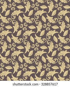 Floral vector ornament. Seamless abstract pattern with fine golden ornament