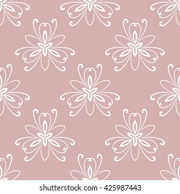 Floral vector ornament. Seamless abstract classic pattern with flowers. Purple and white pattern