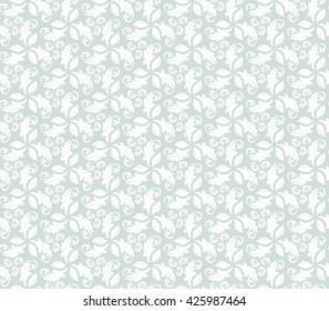 Floral vector ornament. Seamless abstract classic pattern with flowers. Light blue and white pattern