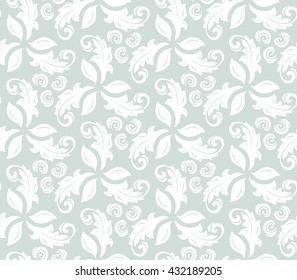 Floral vector ornament. Seamless abstract classic pattern with flowers. Light blue and white pattern