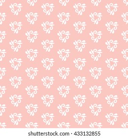 Floral vector ornament. Seamless abstract classic pattern with flowers. Pink and white pattern