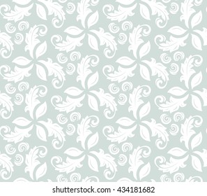 Floral vector ornament. Seamless abstract classic pattern with flowers. Light blue and white pattern
