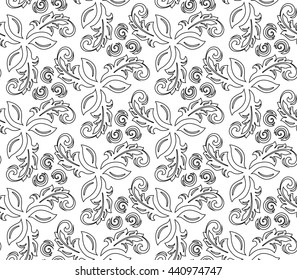 Floral vector ornament. Seamless abstract classic pattern with flowers. Black and white pattern