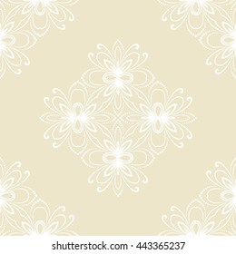 Floral vector ornament. Seamless abstract classic pattern with flowers. Light yellow and white pattern