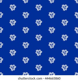 Floral vector ornament. Seamless abstract classic pattern with flowers. Navy blue and white pattern