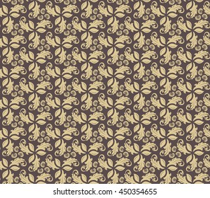Floral vector ornament. Seamless abstract classic pattern with flowers. Brown and golden pattern