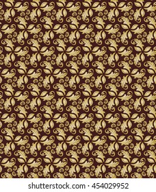 Floral vector ornament. Seamless abstract classic pattern with flowers. Brown and golden pattern
