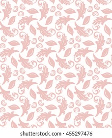 Floral vector ornament. Seamless abstract classic pattern with flowers. Light pink pattern