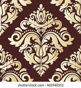 Floral vector ornament. Seamless abstract classic pattern with flowers. Brown and golden pattern