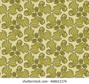 Floral vector ornament. Seamless abstract classic pattern with flowers. Golden pattern