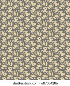 Floral vector ornament. Seamless abstract classic background with flowers. Pattern with repeating golden elements