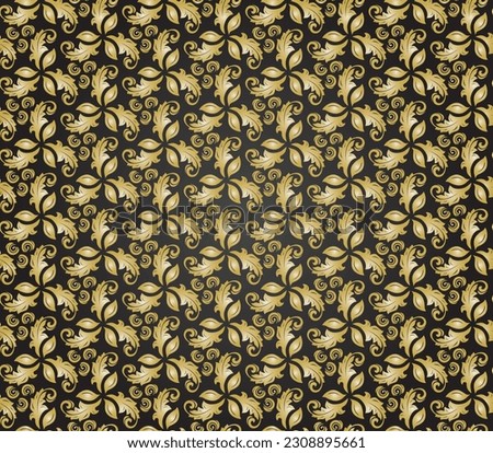 Floral vector ornament for wallpaper and packaging. Seamless abstract classic black and golden background with flowers. Pattern with repeating floral elements. Stock photo © 