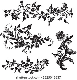 Floral vector ornaments luxury set, created by author, not AI generated. Various flowers, leaves and swirls, made in traditional Japanese and Chinese styles. Exquisite wedding decoration designs.