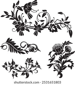 Floral vector ornaments luxury set, created by author, not AI generated. Various flowers, leaves and swirls, made in traditional Japanese and Chinese styles. Exquisite wedding decoration designs.