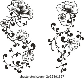 Floral vector ornaments luxury set with flowers, leaves and swirls in traditional Chinese style. Exquisite romantic designs for wedding decorations, invitations, greeting cards, embroidery. Non-AI.