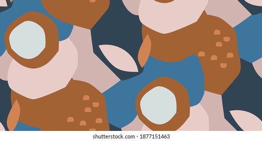 Floral Vector Pattern. Abstract Simplified Flowers Print. Color Block Seamless Background With Flower Motifs.