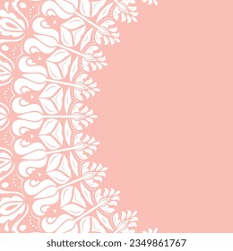 Floral vector pattern with arabesques. Abstract classic oriental ornament. Vintage classic pink and white pattern