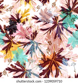 Floral vector pattern with autumn colorful foliage