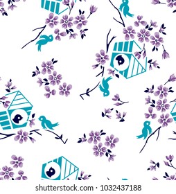 floral vector pattern with bird nest (from my flower vector drawings set collection)