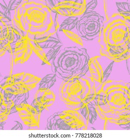 Floral vector pattern bloom flowers graphic hand made illustration. Beautiful outlines roses oriental style design for wrapping and card celebration