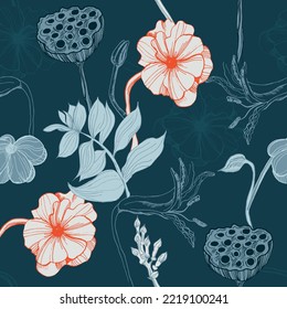 Floral vector pattern. Botanical illustration. Seamless pattern. 
